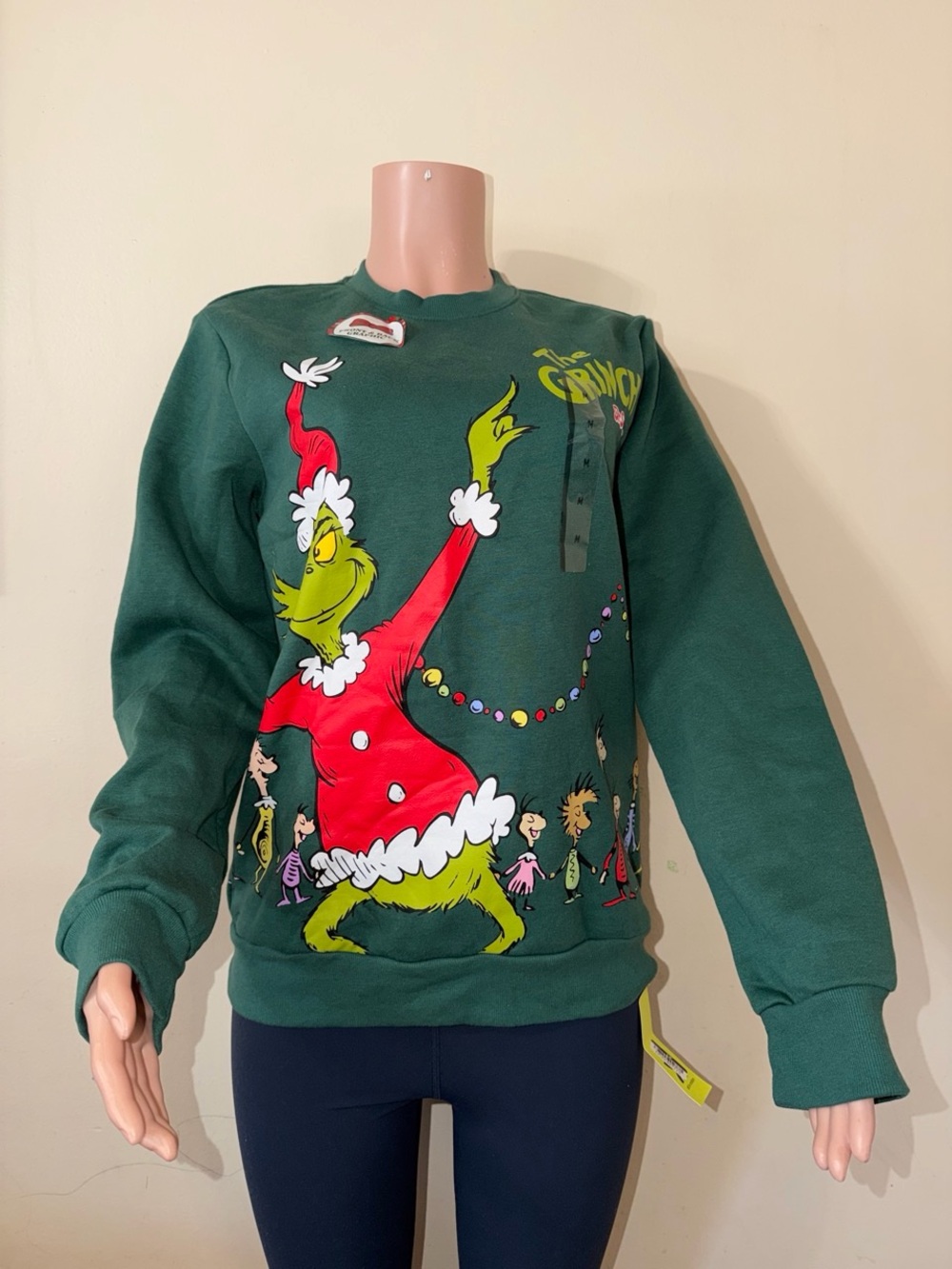 Target Green "The Grinch" Crewneck Sweatshirt with Red and Yellow Graphics